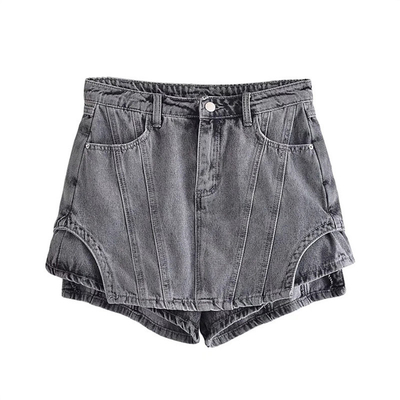 High Waist Stitching Washed Jeans Fashion Fried Street Shorts Culottes For Women