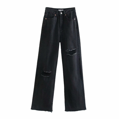 European And American High Waisted Loose Wide Leg Straight Leg Jeans For Women