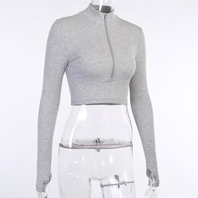OEM Autumn  New Slim Solid Sympotic cotton v-neck Long -sleeved Top